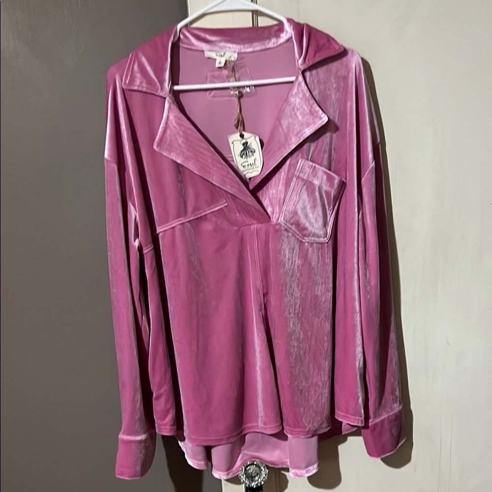 Free People Pink Velvet Blouse